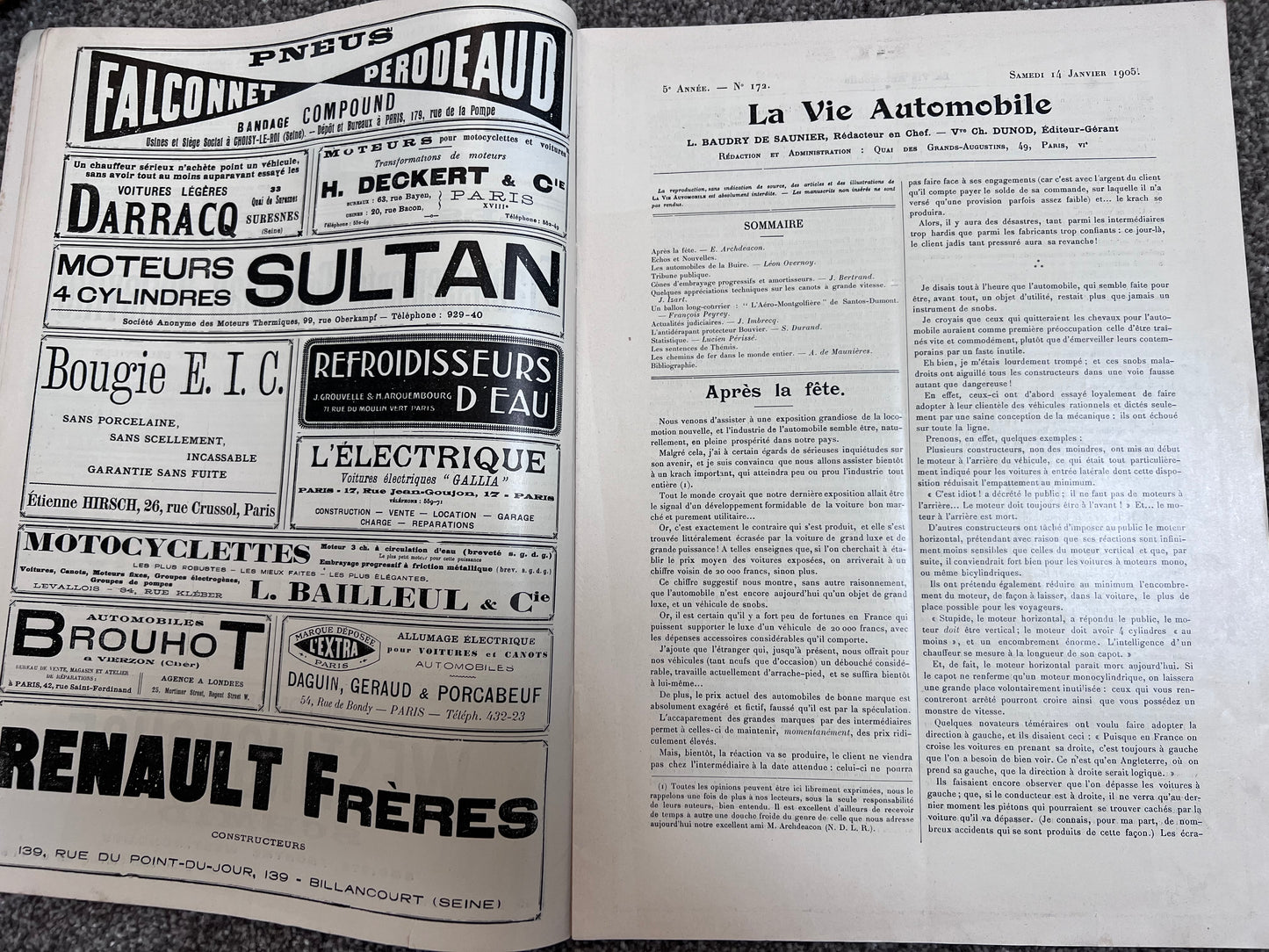 La Vie Automobile Magazine 14th January 1905