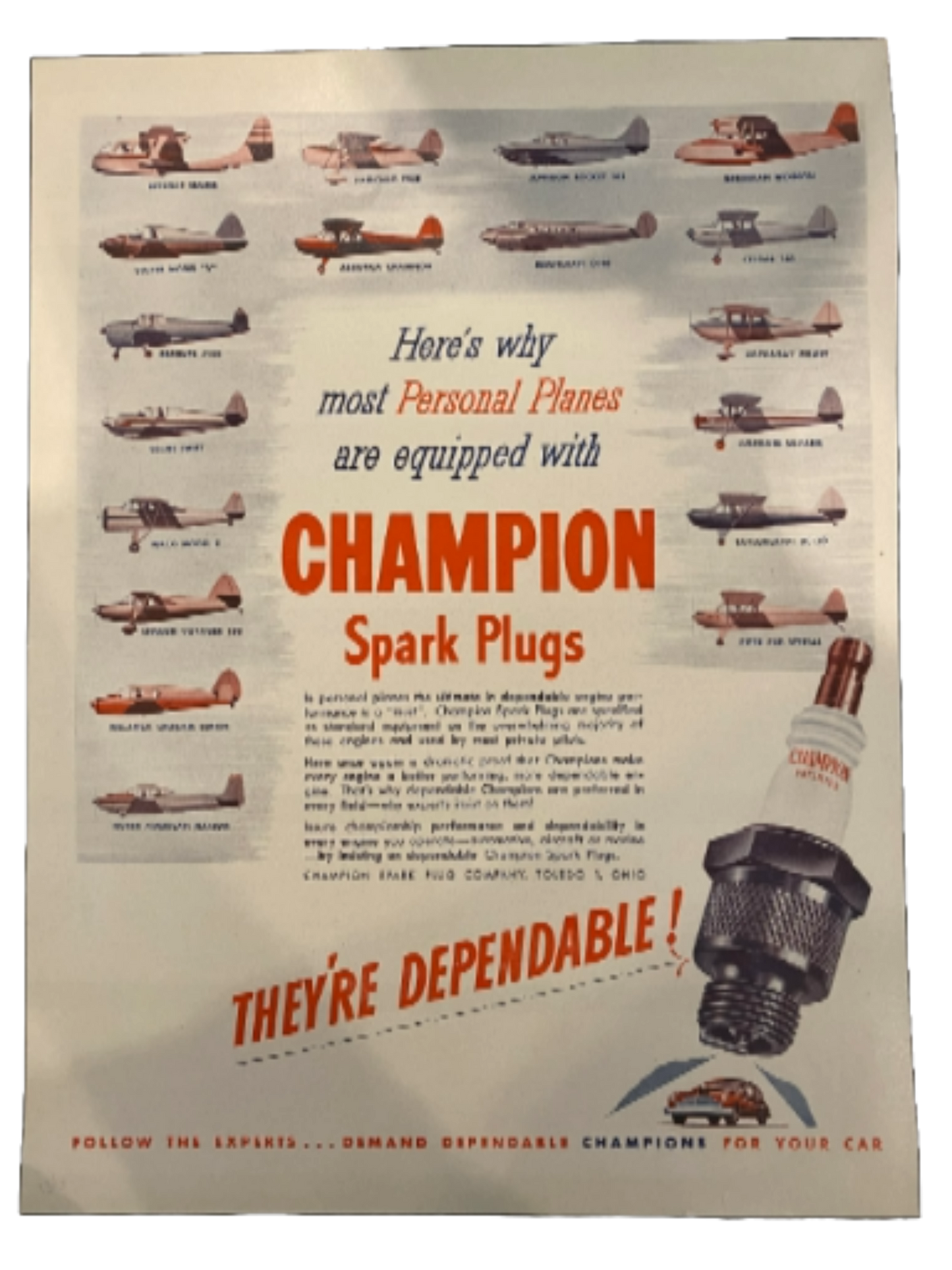 Champion Spark Plugs Advert (Oversized) USA 1946