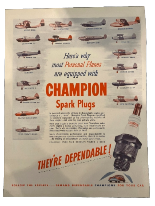 Champion Spark Plugs Advert (Oversized) USA 1946