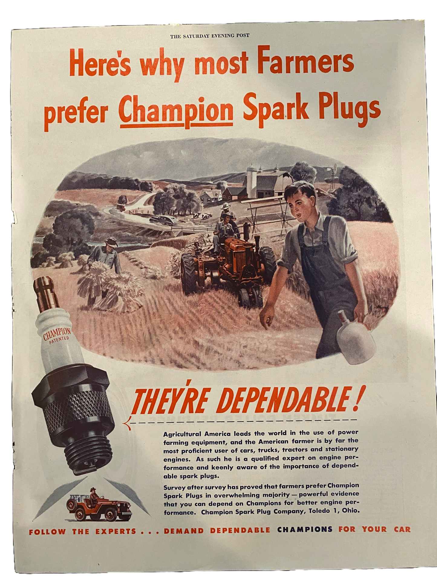 Champion Spark Plugs Advert (Oversized) USA 1946