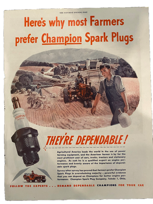 Champion Spark Plugs Advert (Oversized) USA 1946