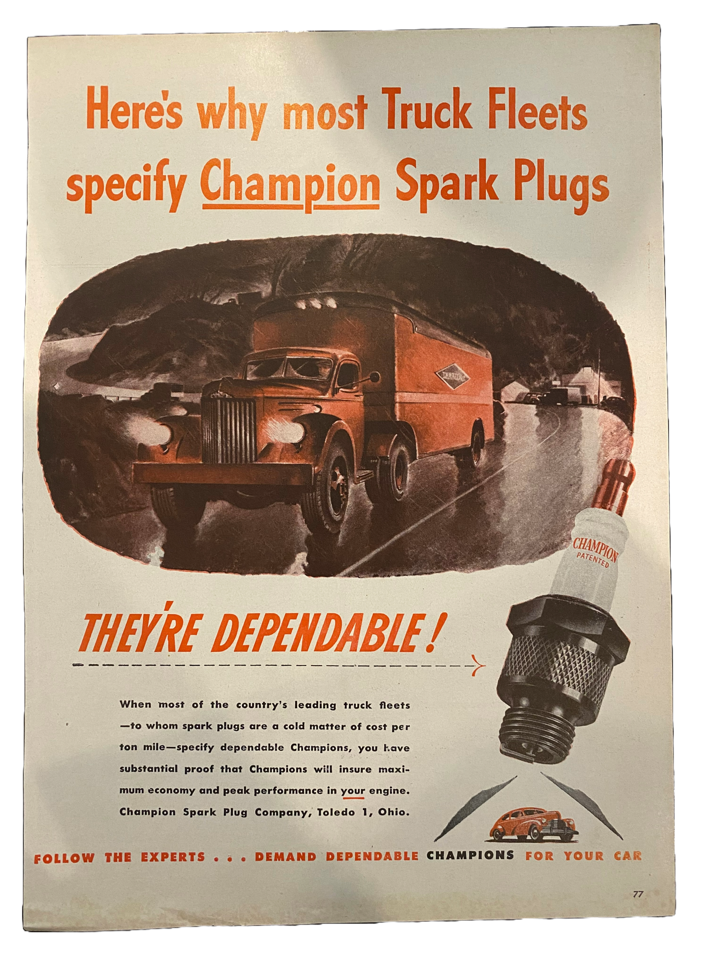 Champion Spark Plugs Advert (Oversized) USA 1946