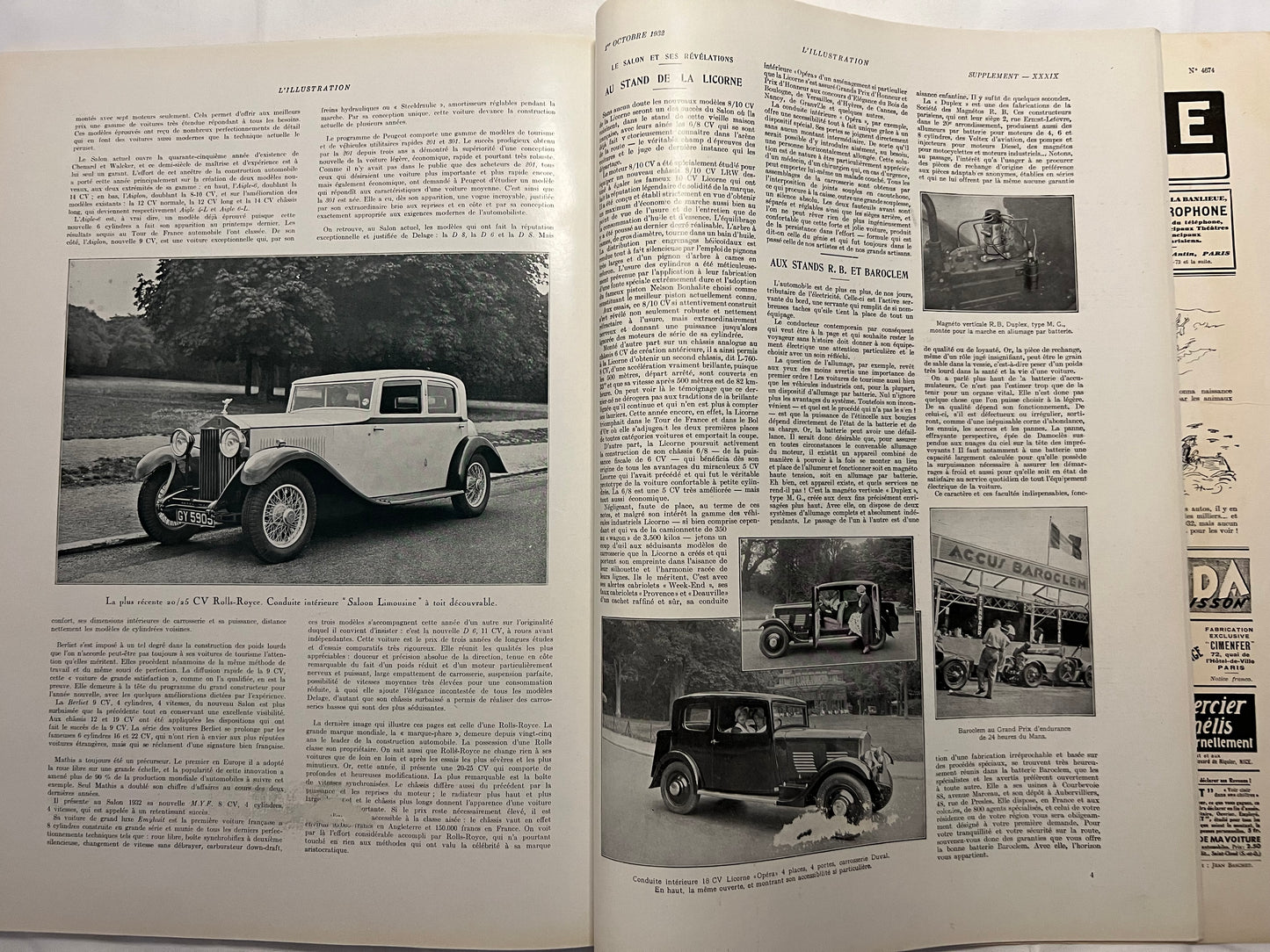 L'Illustration Magazine L'AUTOMOBILE et le TOURISME - 1st October 1932