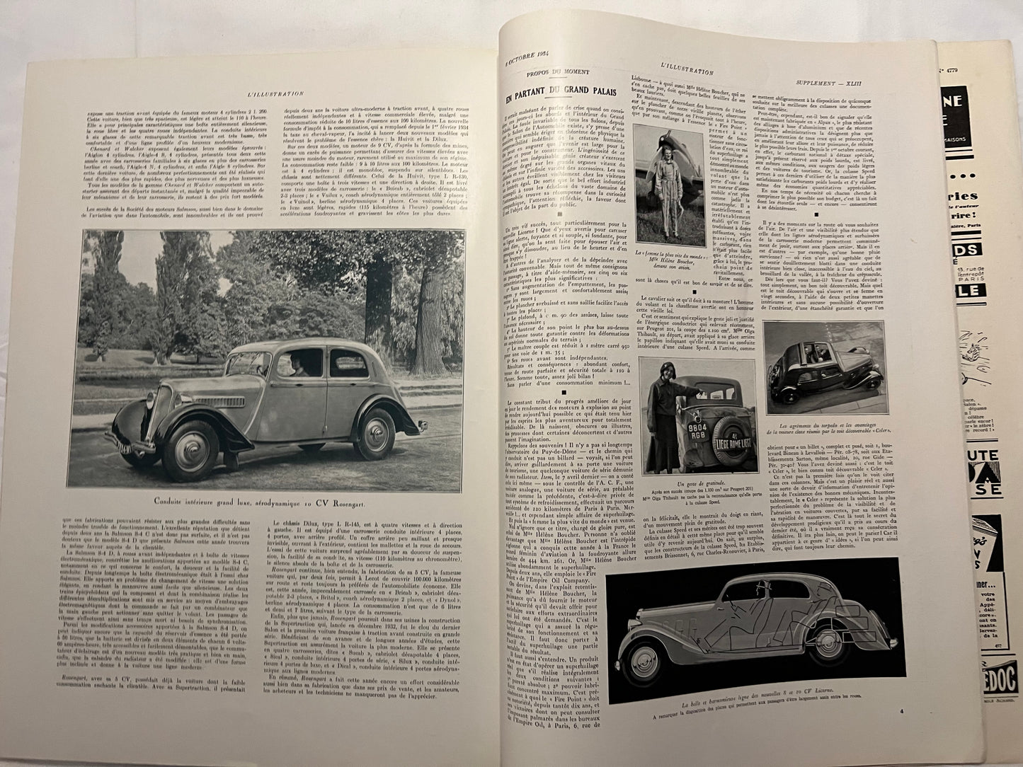 L'Illustration Magazine L'AUTOMOBILE et le TOURISME - 6th October 1934