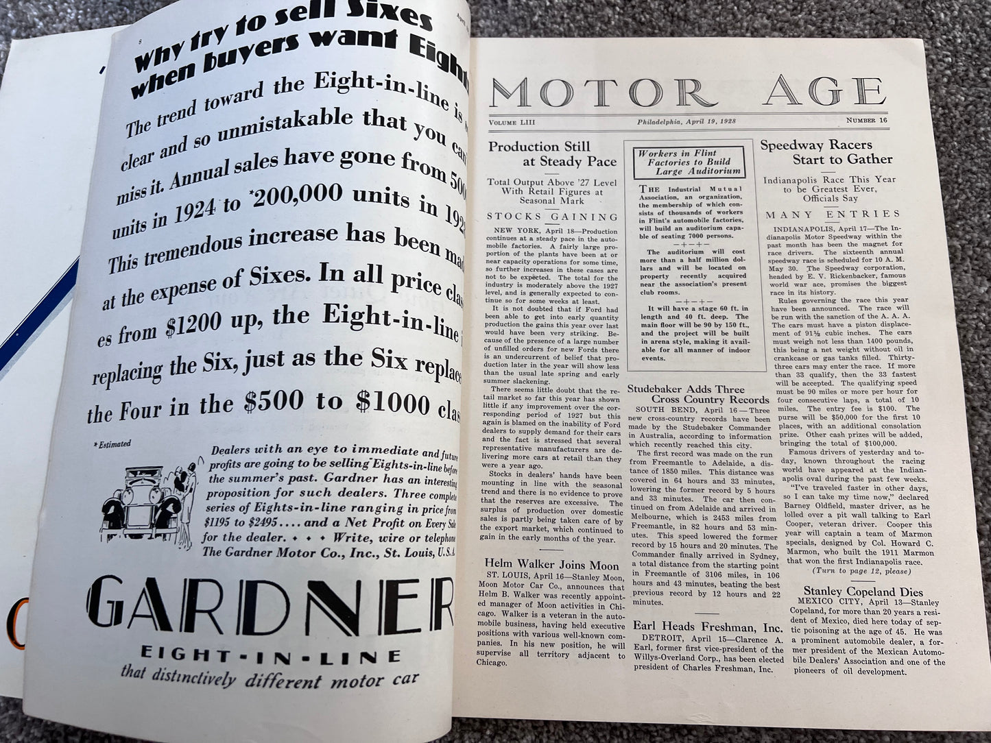 Motor Age Magazine April 19th 1928 (USA)